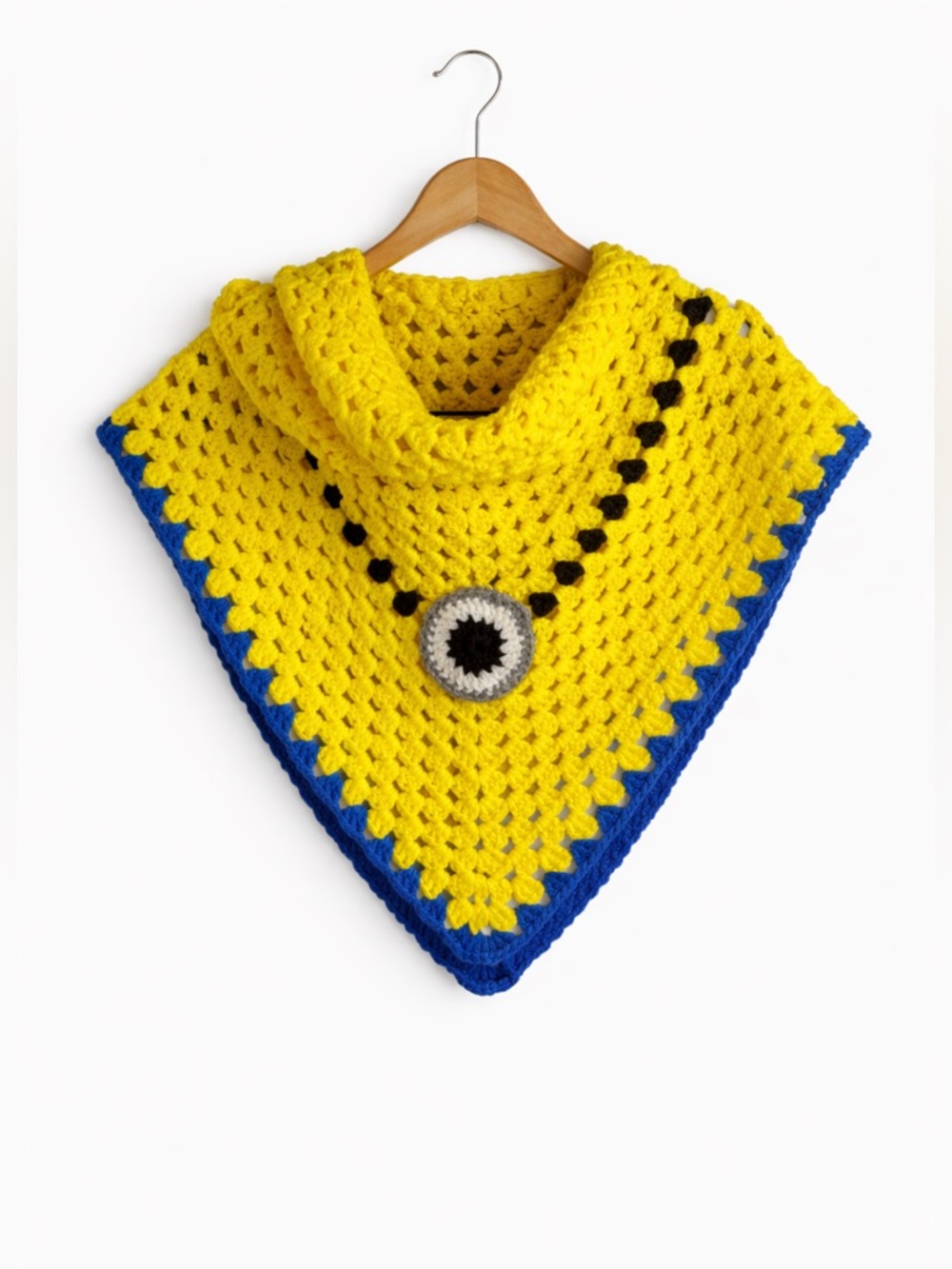 Minion Inspired Hand Crochet Kids Poncho Cape One Size Yellow Blue One Size